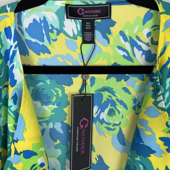 C Wonder Kimono Womens Medium Large Yellow Blue Green Floral Sheer Open Cardigan - Picture 4 of 7